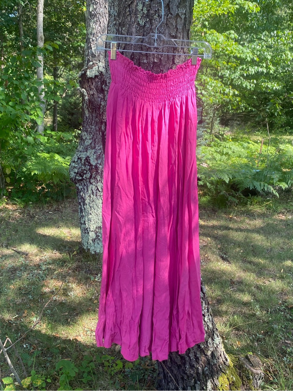 Vintage Smocked Waist Maxi Skirt in Fuchsia